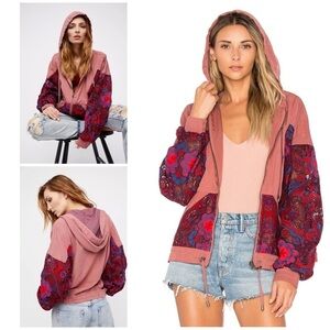Free People Embroidered Crochet Lace Magpie Oversize Lacey Rose Pink Jacket S‌‌